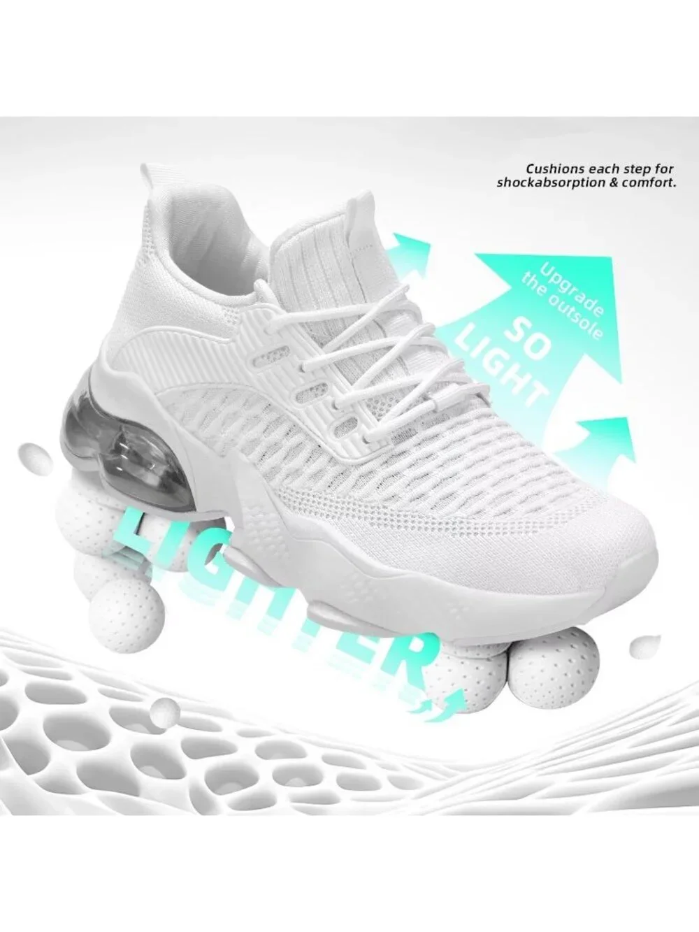 Men's White Air Cushion Running Shoes Breathable Tennis Casual Fashion Sneakers